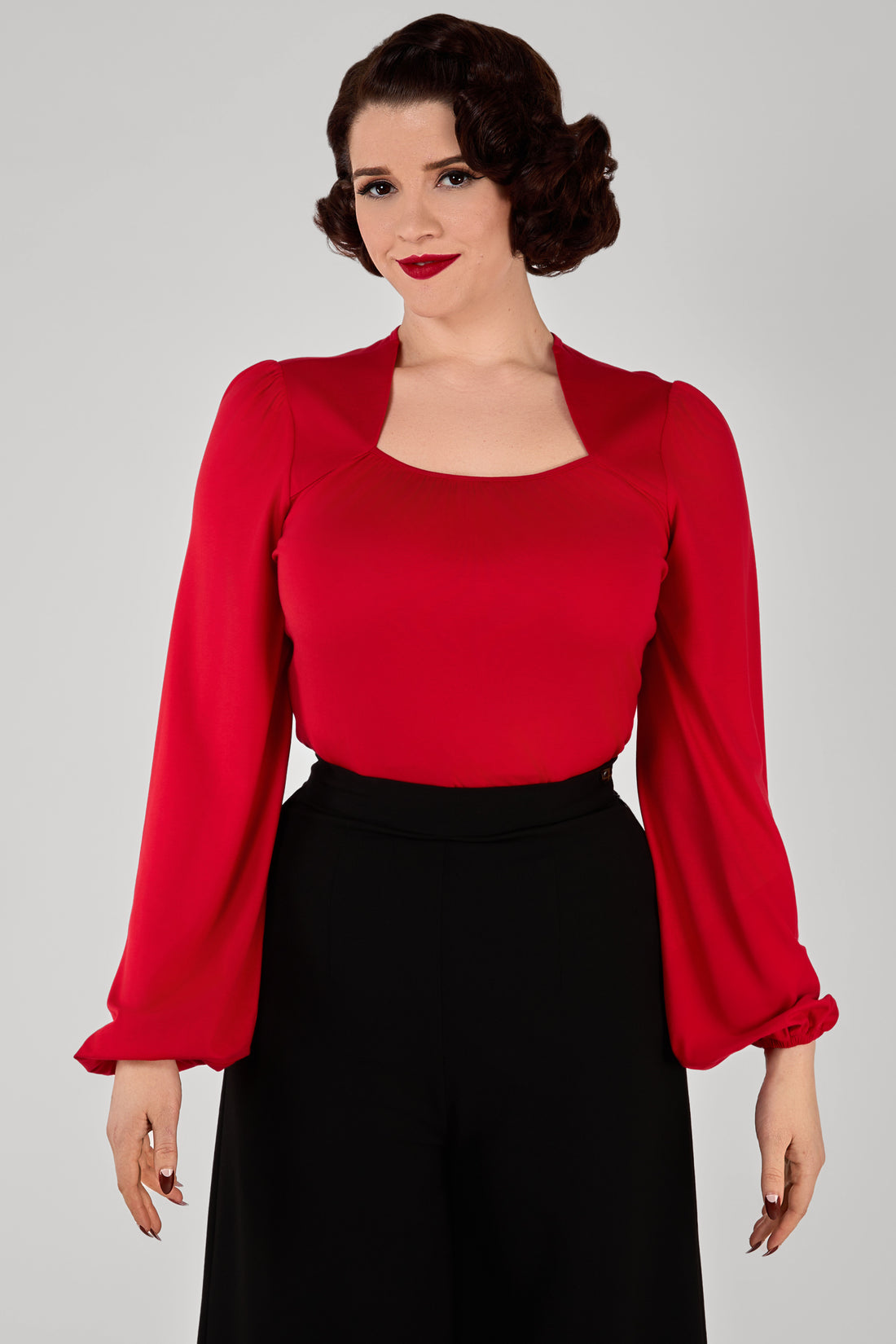 Leslie Red Balloon Sleeve Jersey Top