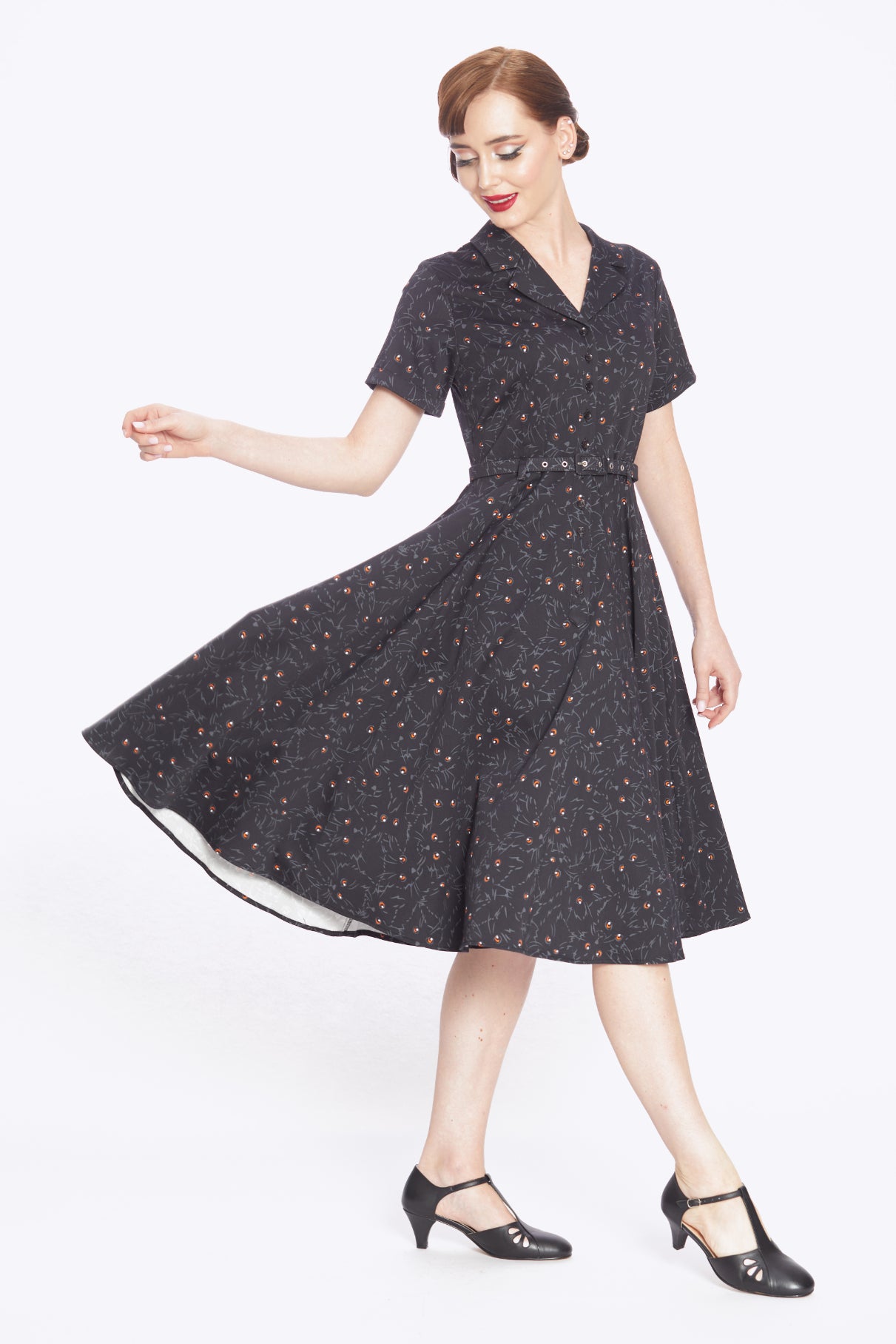 Caterina Black Cats Swing Dress