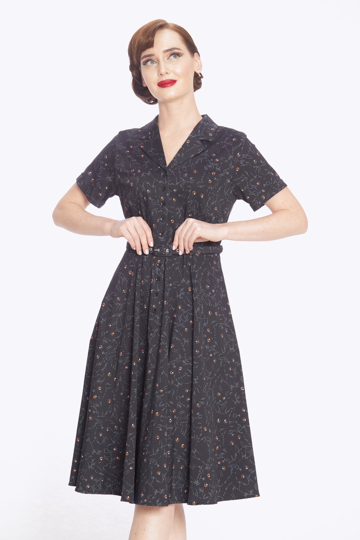 Caterina Black Cats Swing Dress