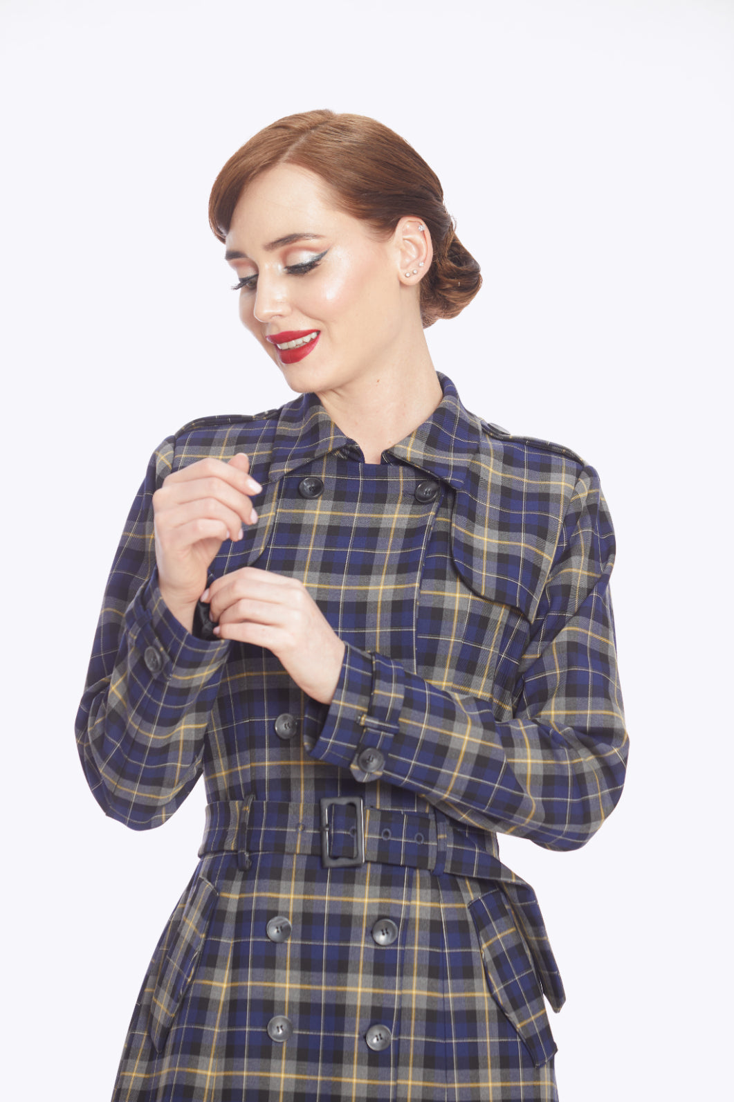 Kathie 40s Checks Trench Coat