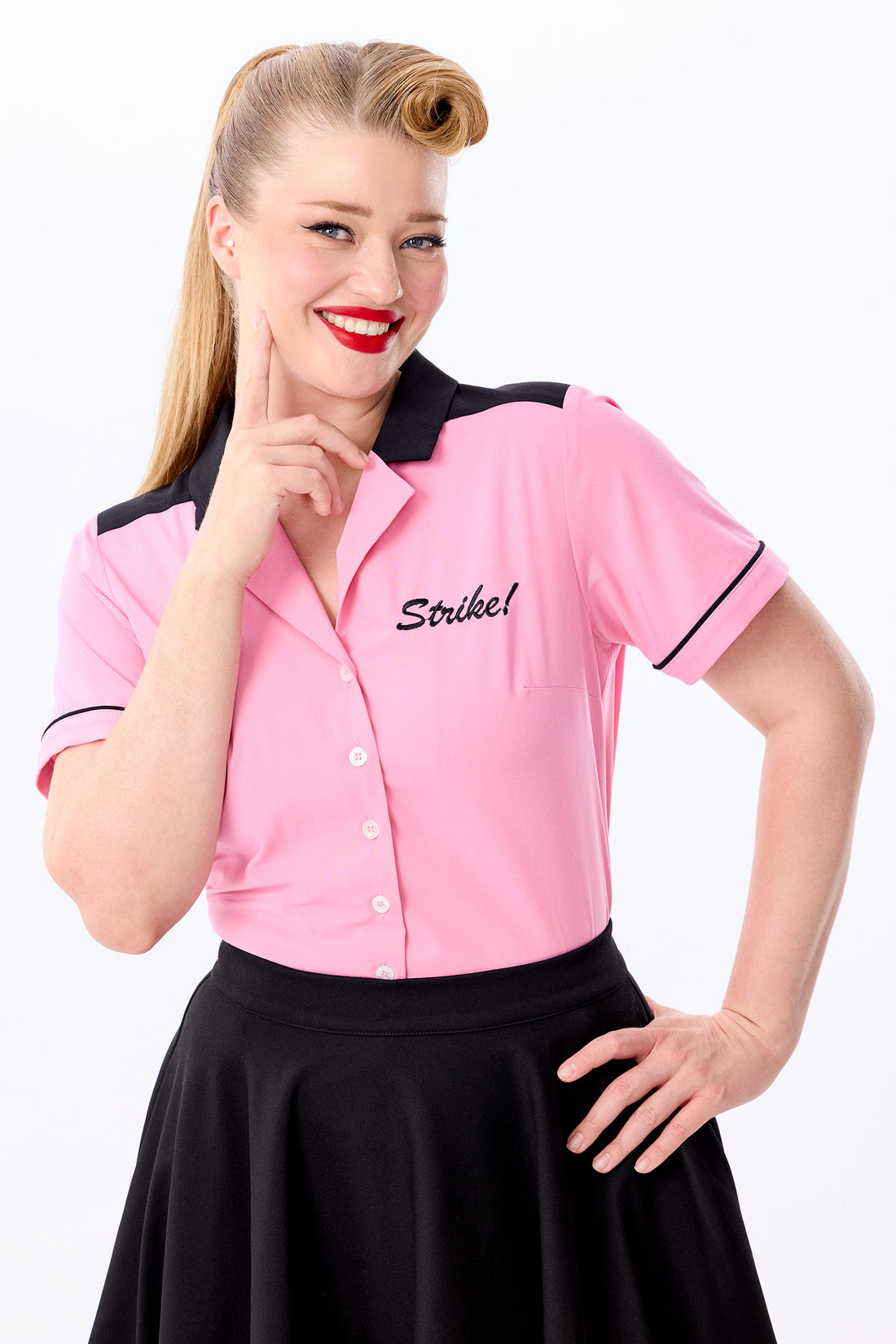 Rita Strike! Pink Black Bowling Shirt
