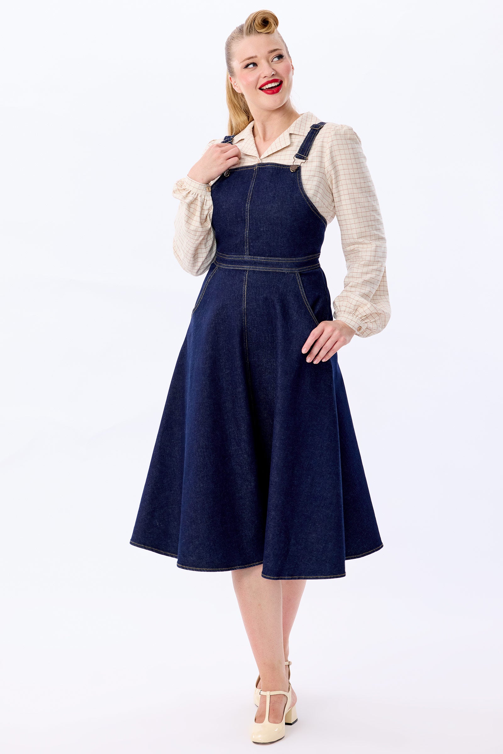 Gina Denim Pinafore Flared Dress