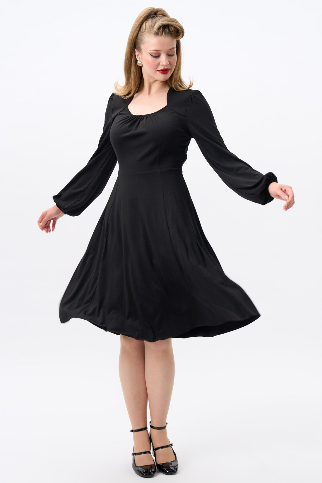 Leslie Black Balloon Sleeve Jersey Dress