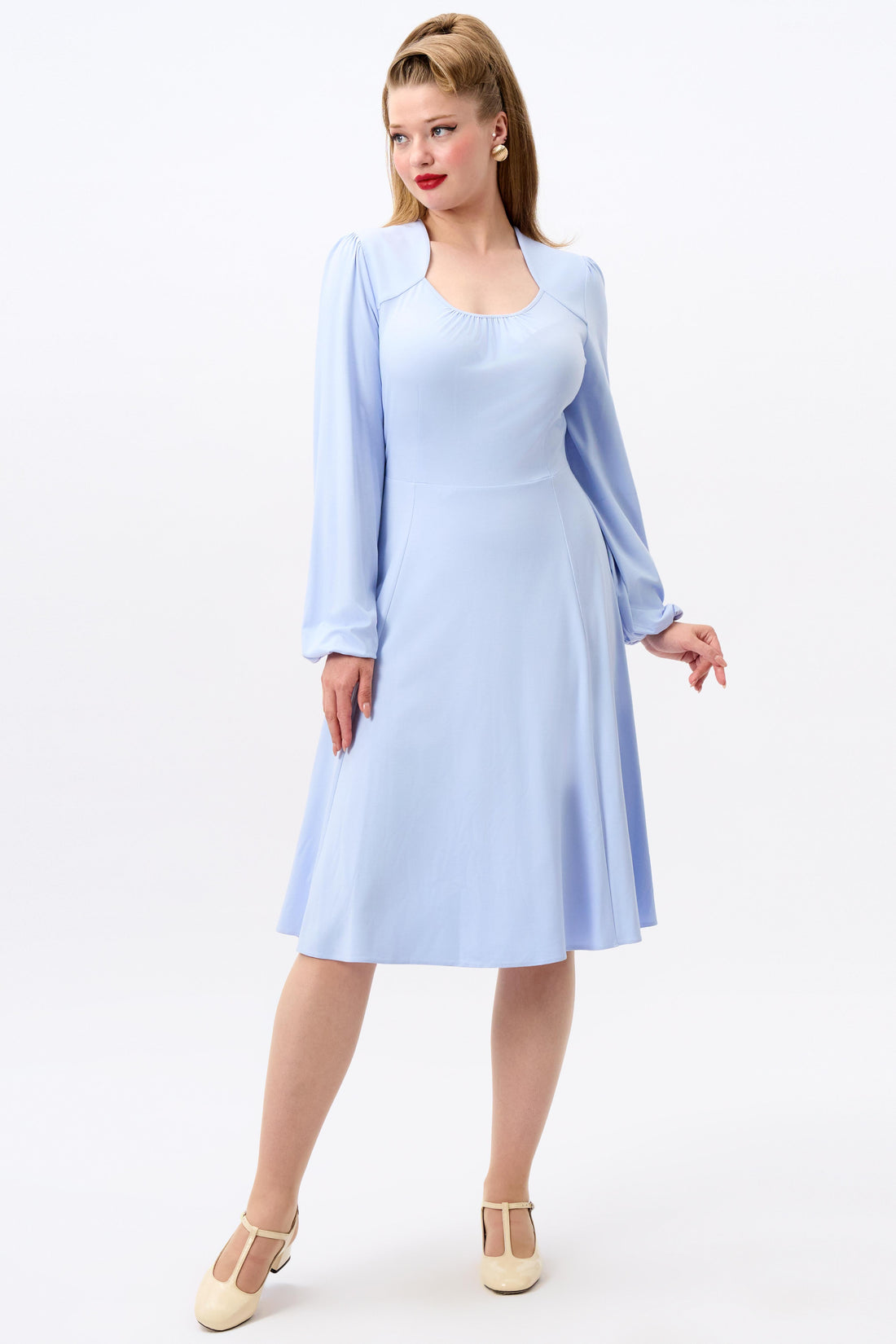 Leslie Blue Balloon Sleeve Jersey Dress