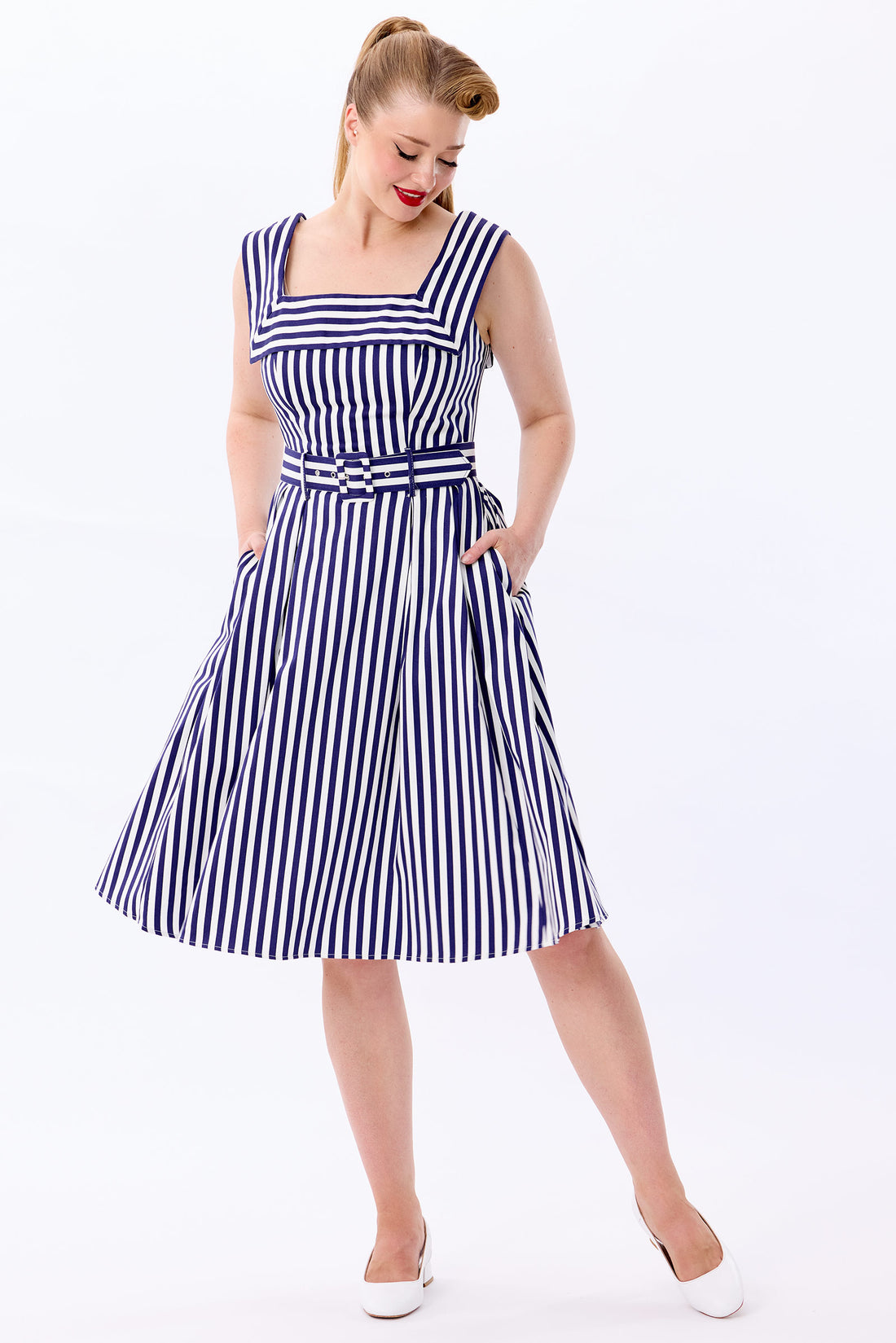 Gemmi Navy Stripe Swing Dress