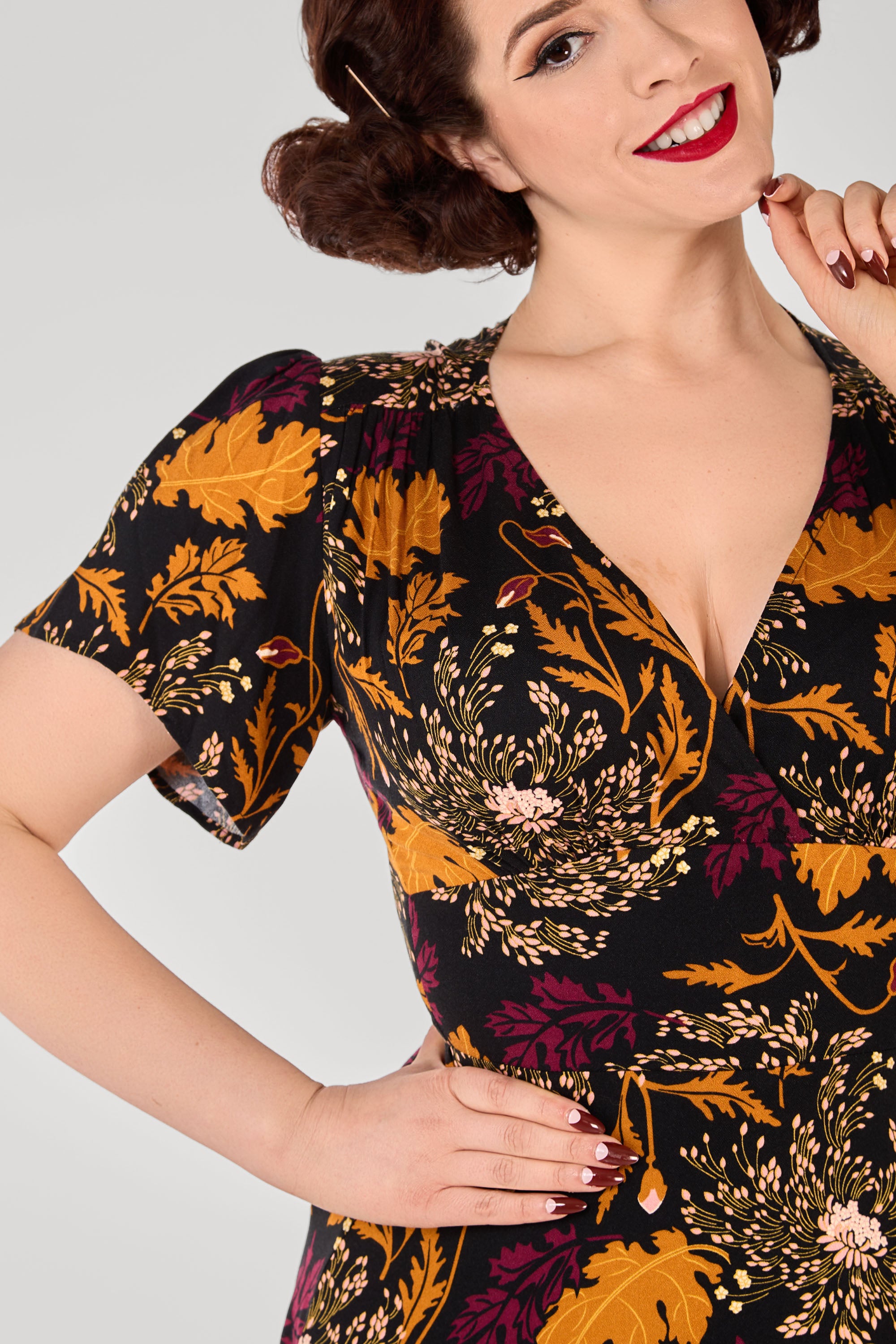 Fawzia Gold Leaf Flared Dress