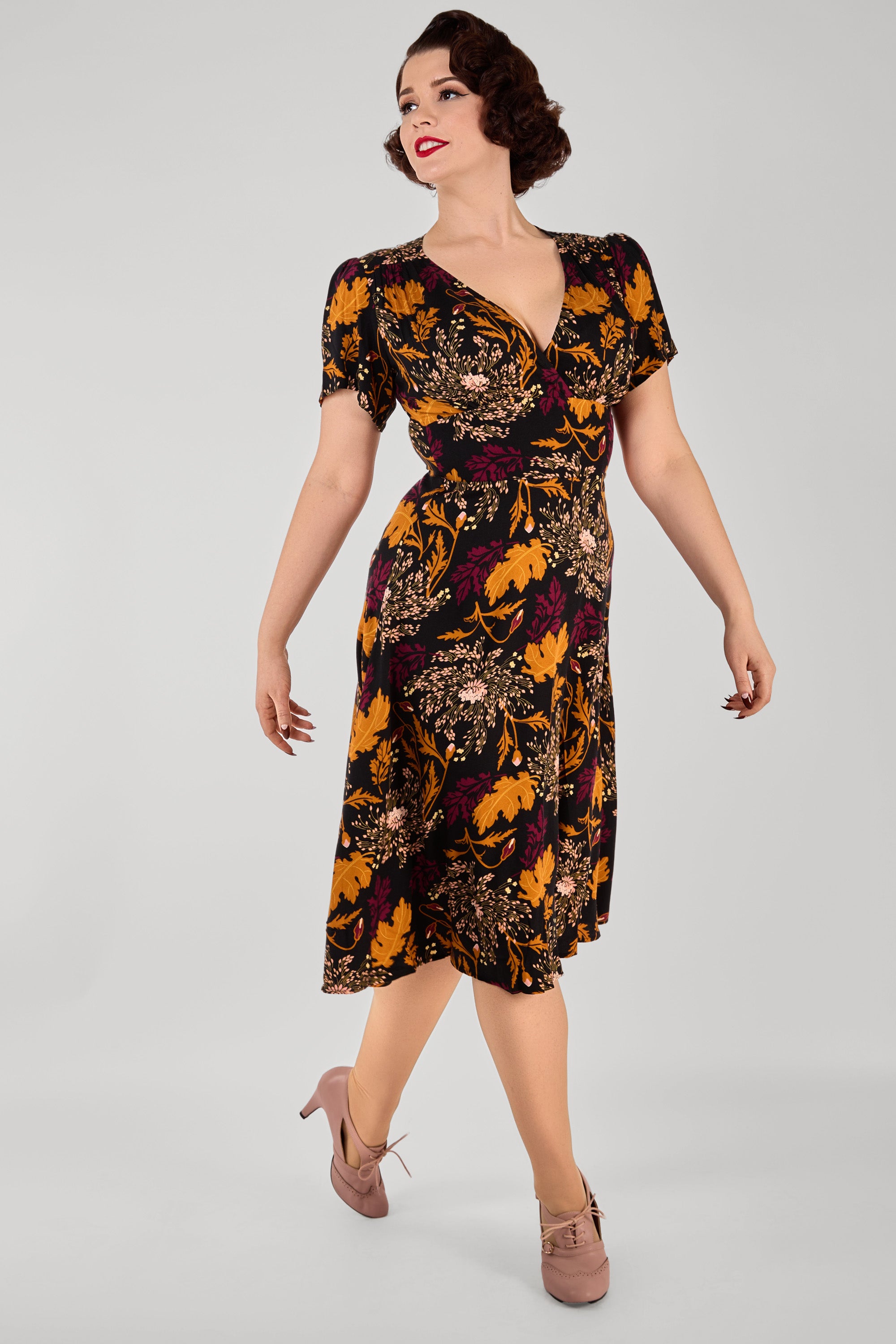 Fawzia Gold Leaf Flared Dress