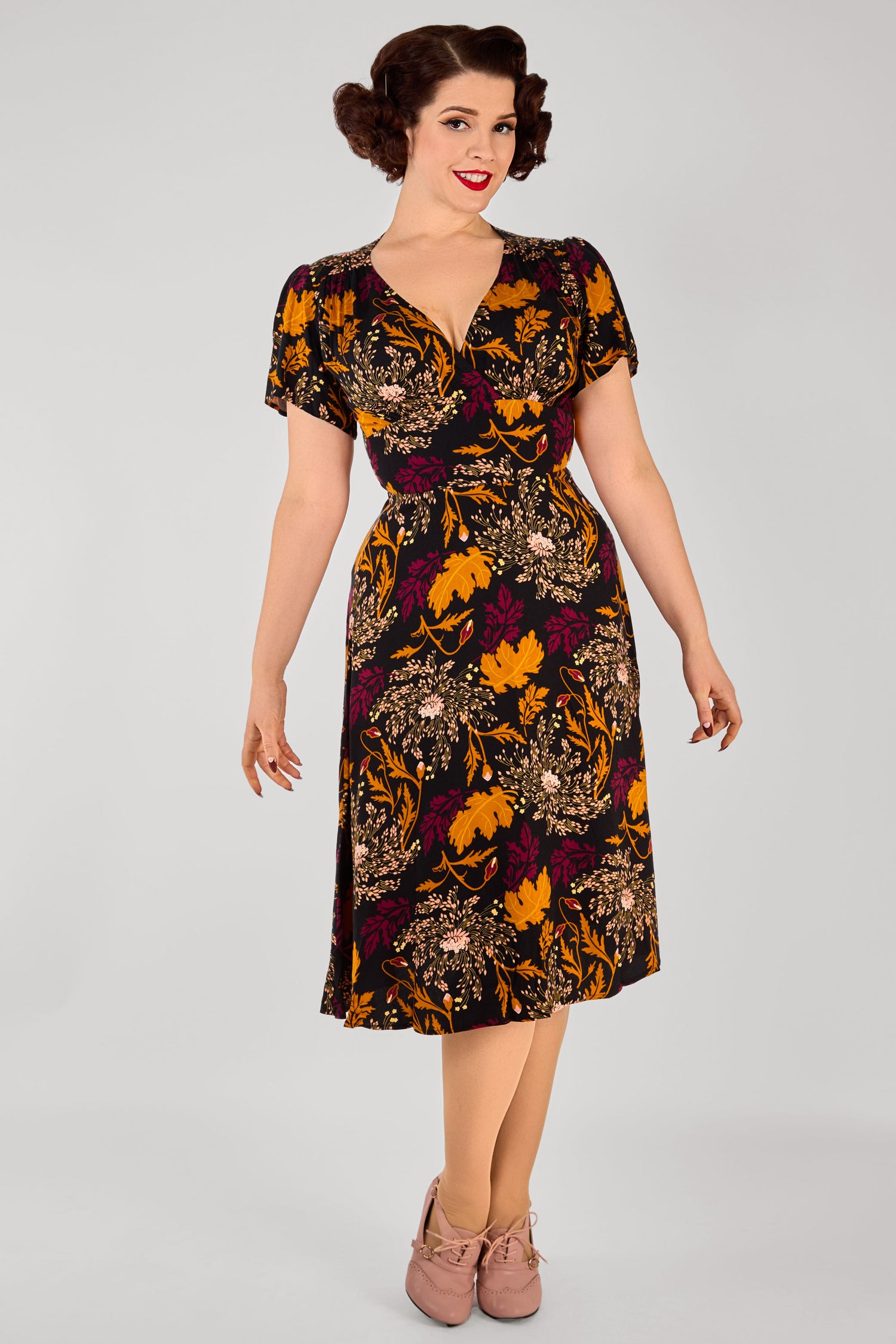 Fawzia Gold Leaf Flared Dress