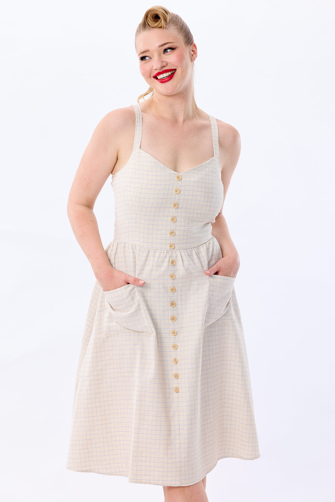 Kimberly Grid Check Swing Dress Ocean