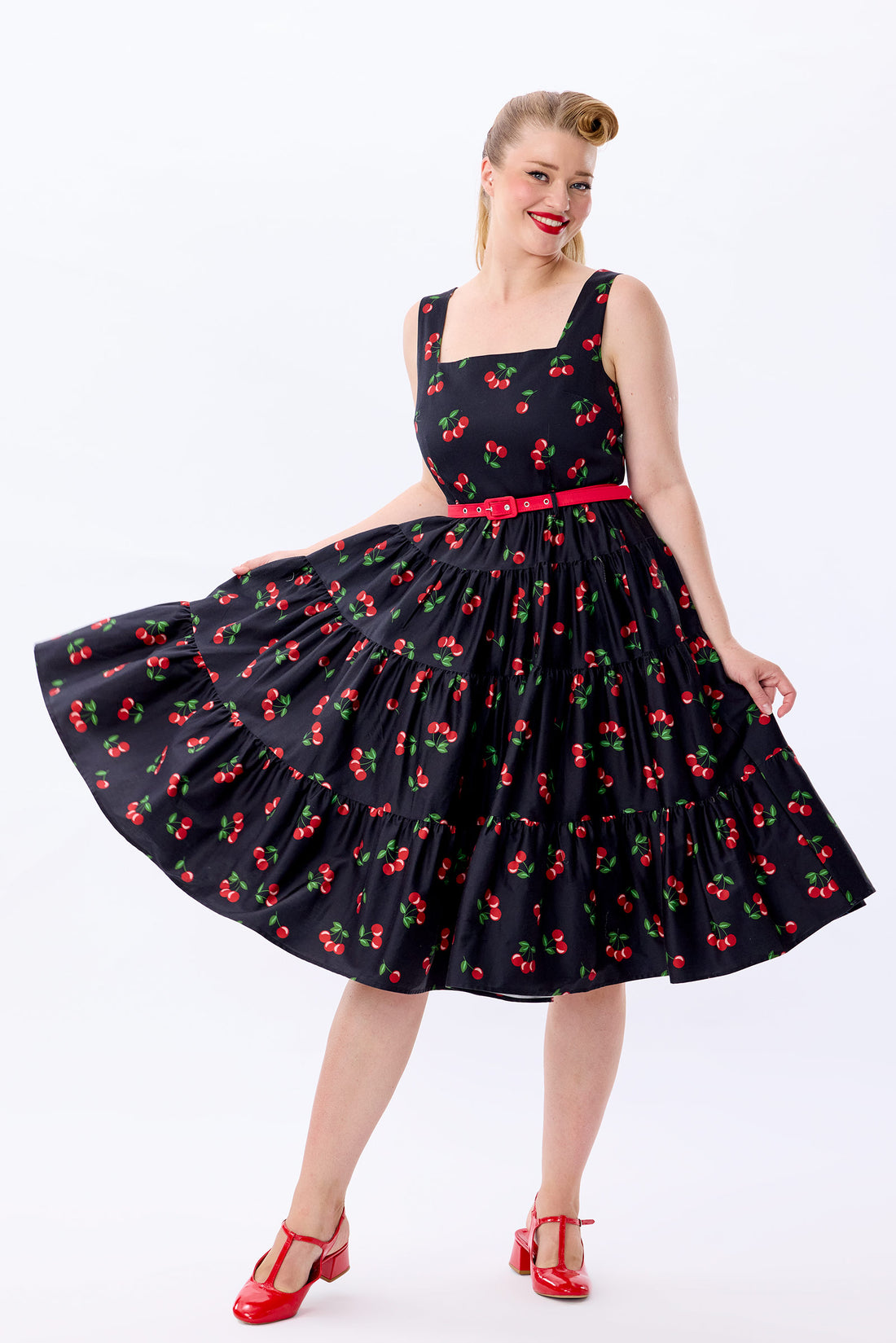 Erina 50s Cherries Tiered Dress