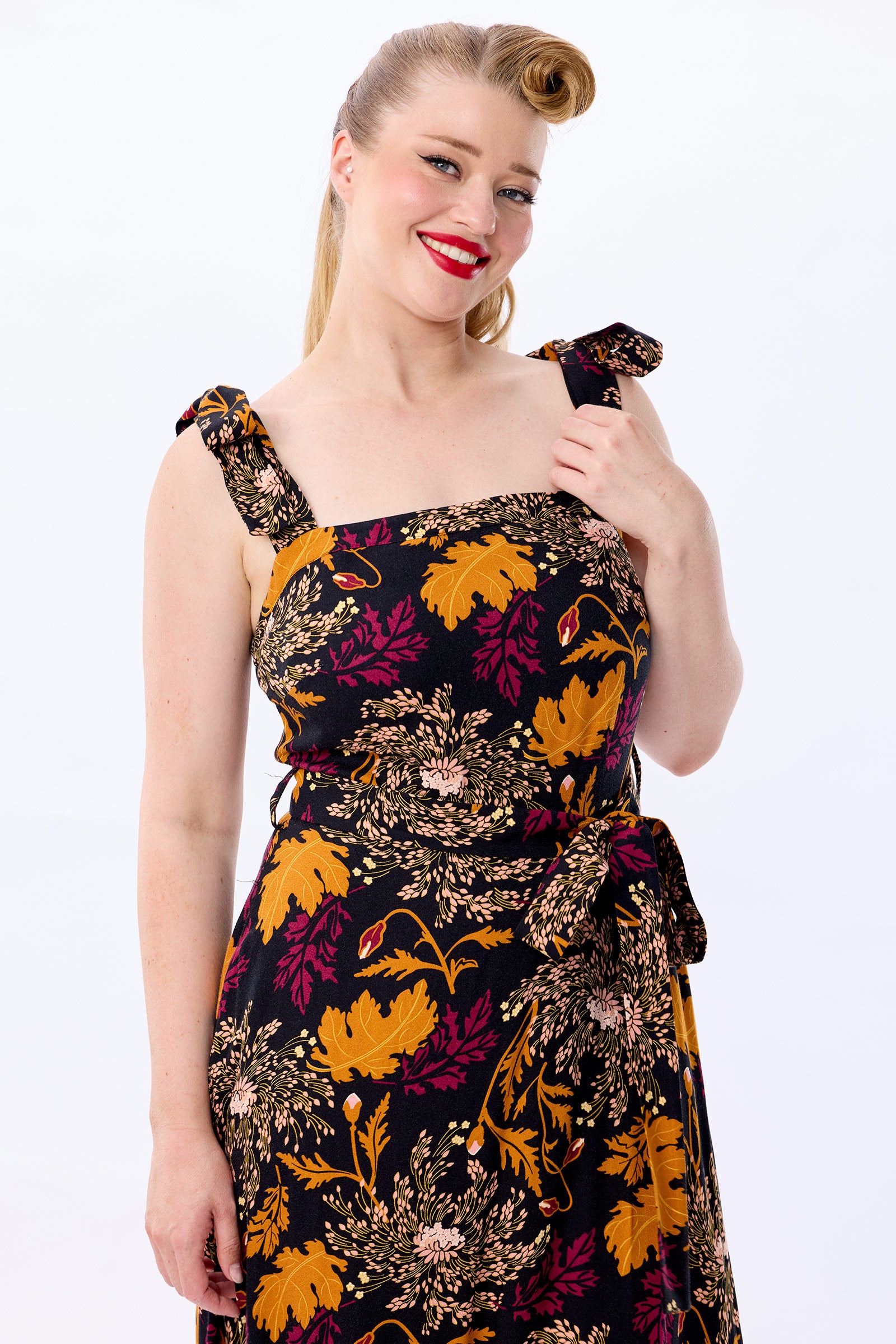 Katrina Gold Leaf Flared Maxi Dress